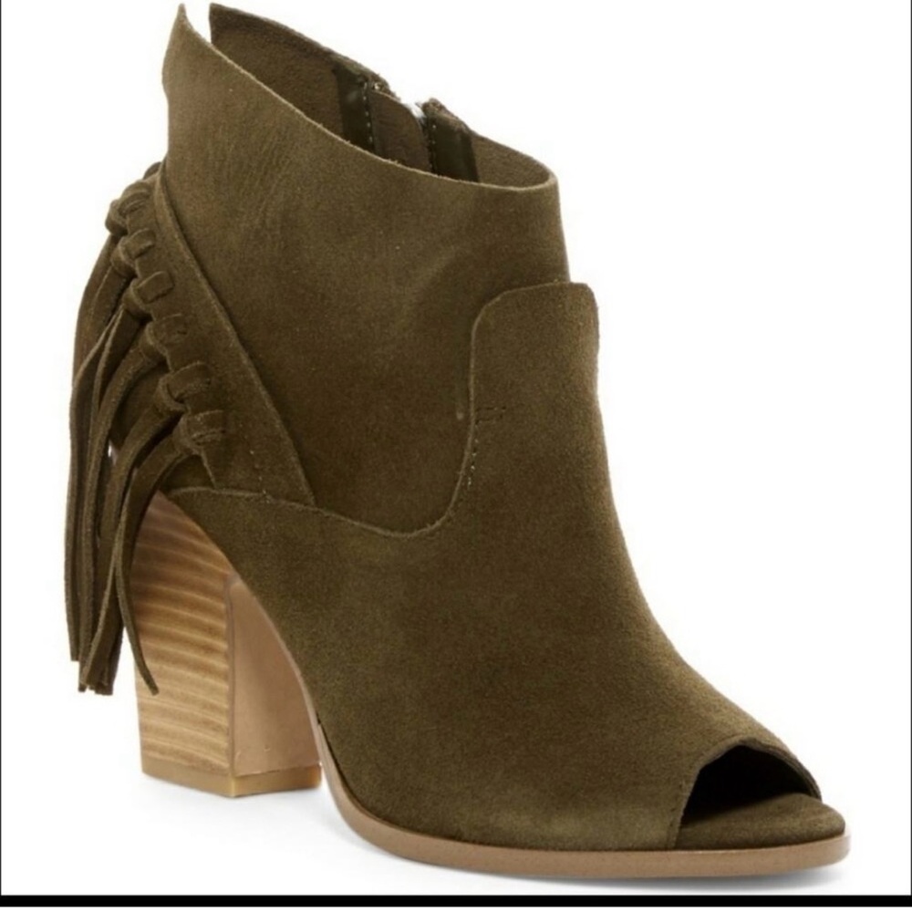 Marc Fisher Olive Suede Fringe Ankle Booties